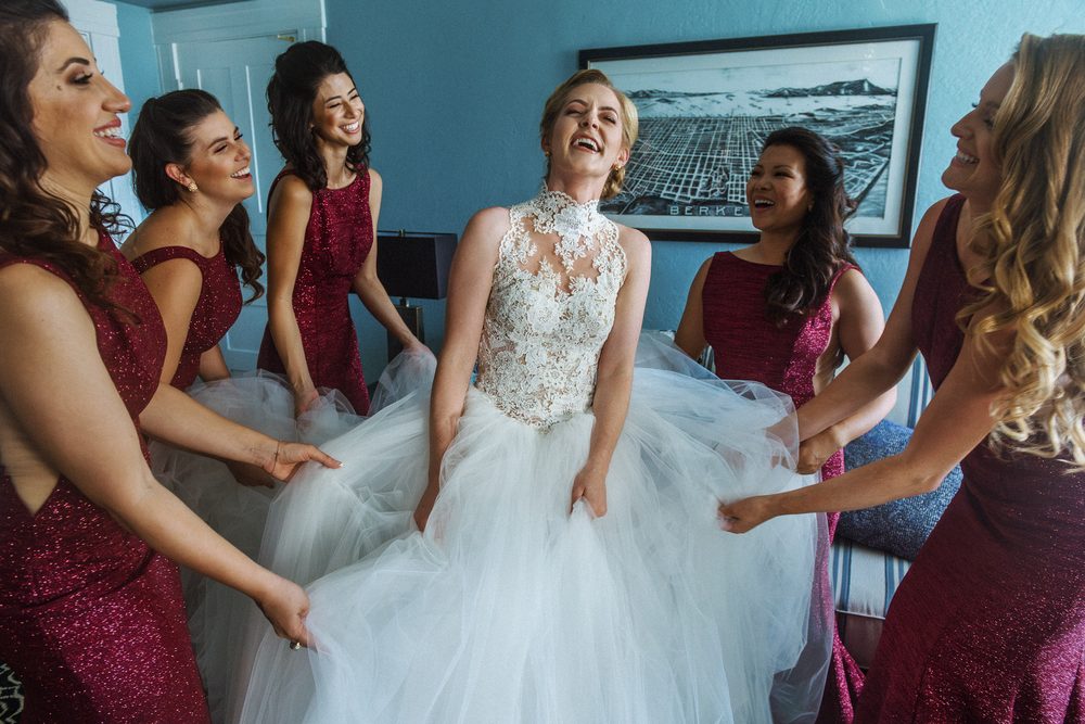 Bride celebrating with her bridesmaids before a Bently Reserve wedding in San Francisco